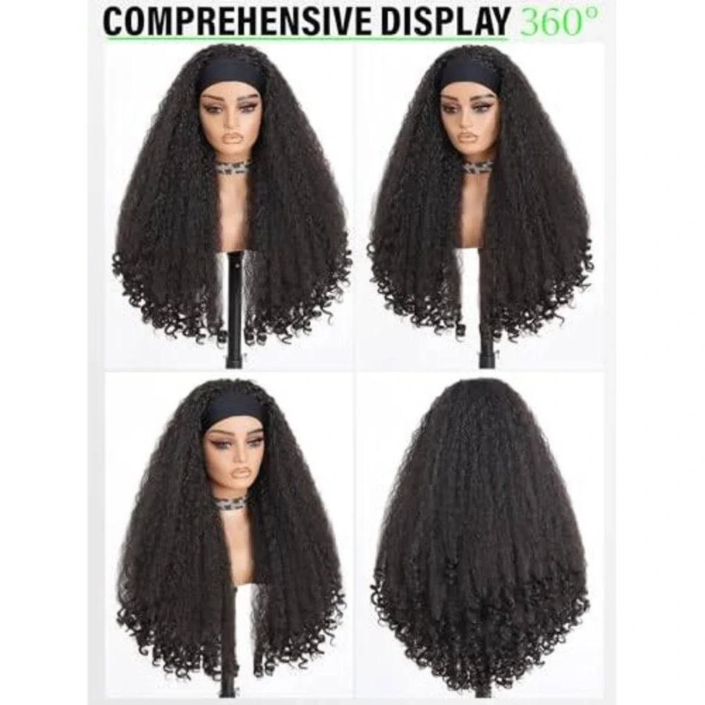 Long Black Curly Headband Wig‎ Deep Wave Synthetic Glueless Hair Extension